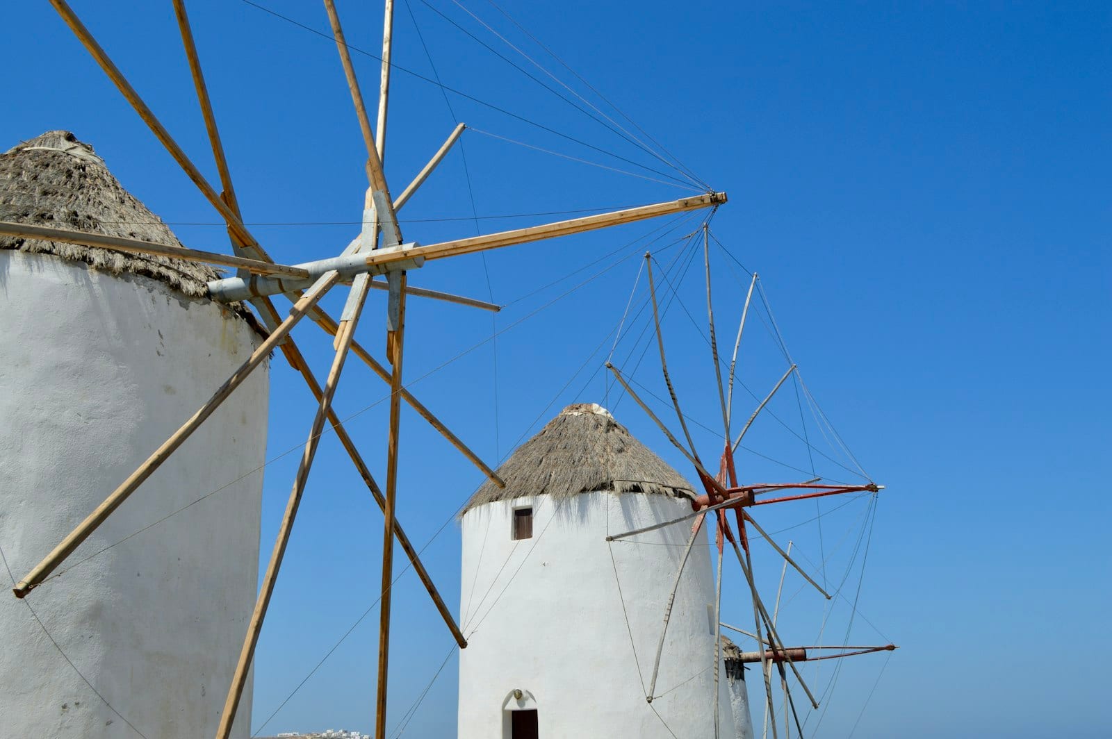 White Kato Mili windmills on the hill above Mykonos